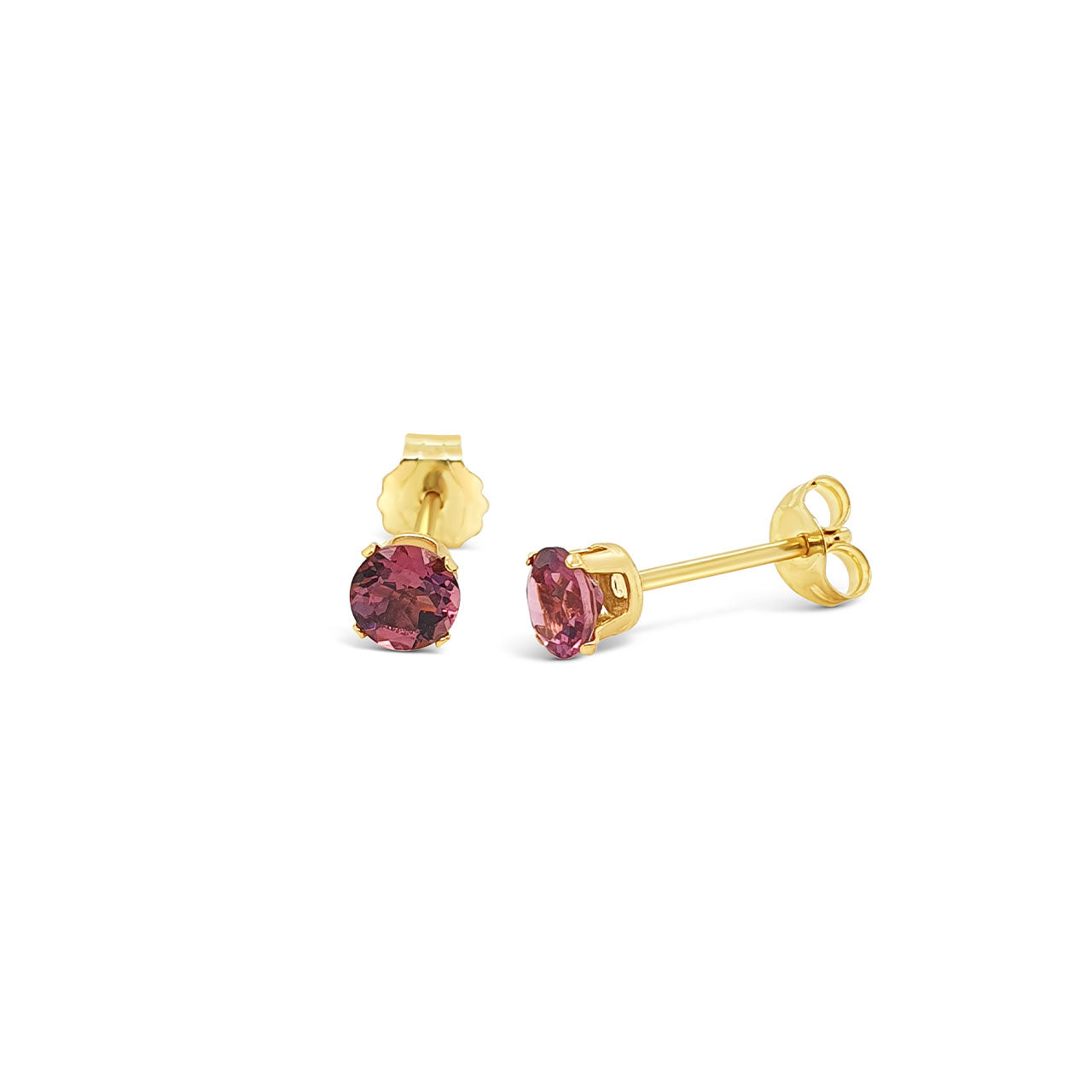 9k Yellow Gold 4mm Pink Tourmaline Stud Earrings