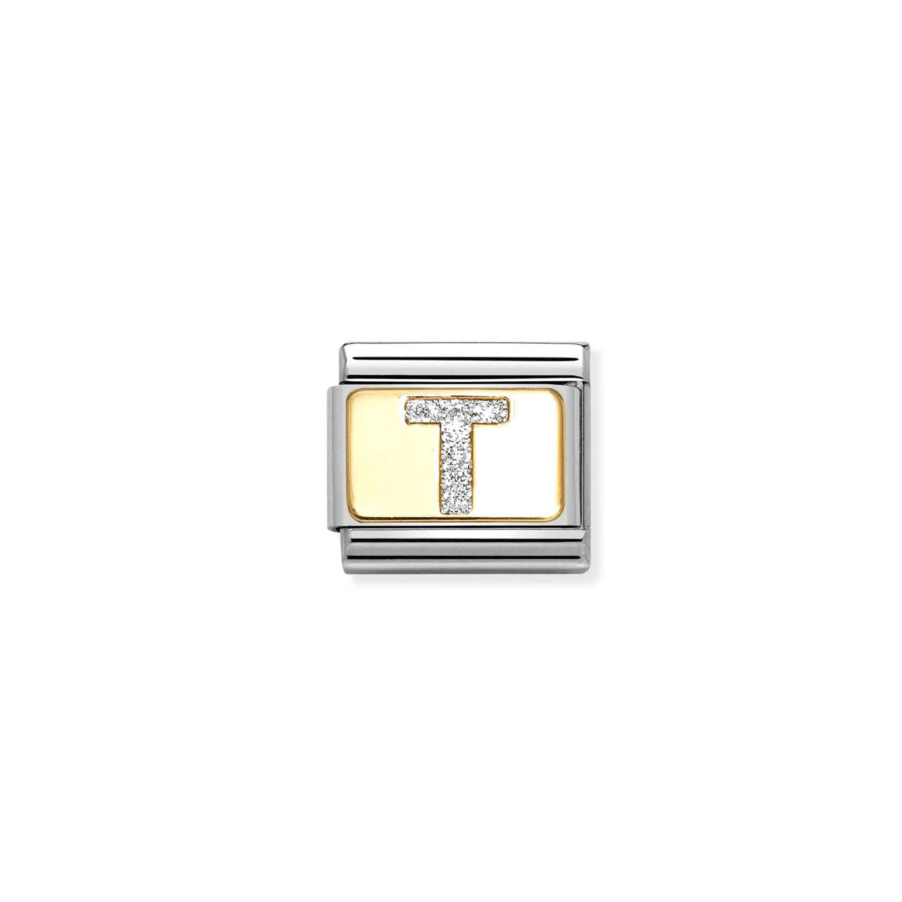 Composable Classic Link 030291/20 Silver Letter T In 18K Gold & Glitter Enamel