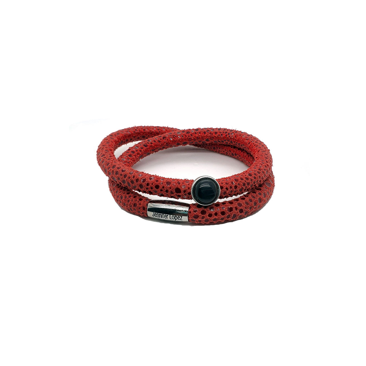Red Reptile 40cm Double Wrap with Big Black Love Dome Charm Bracelet