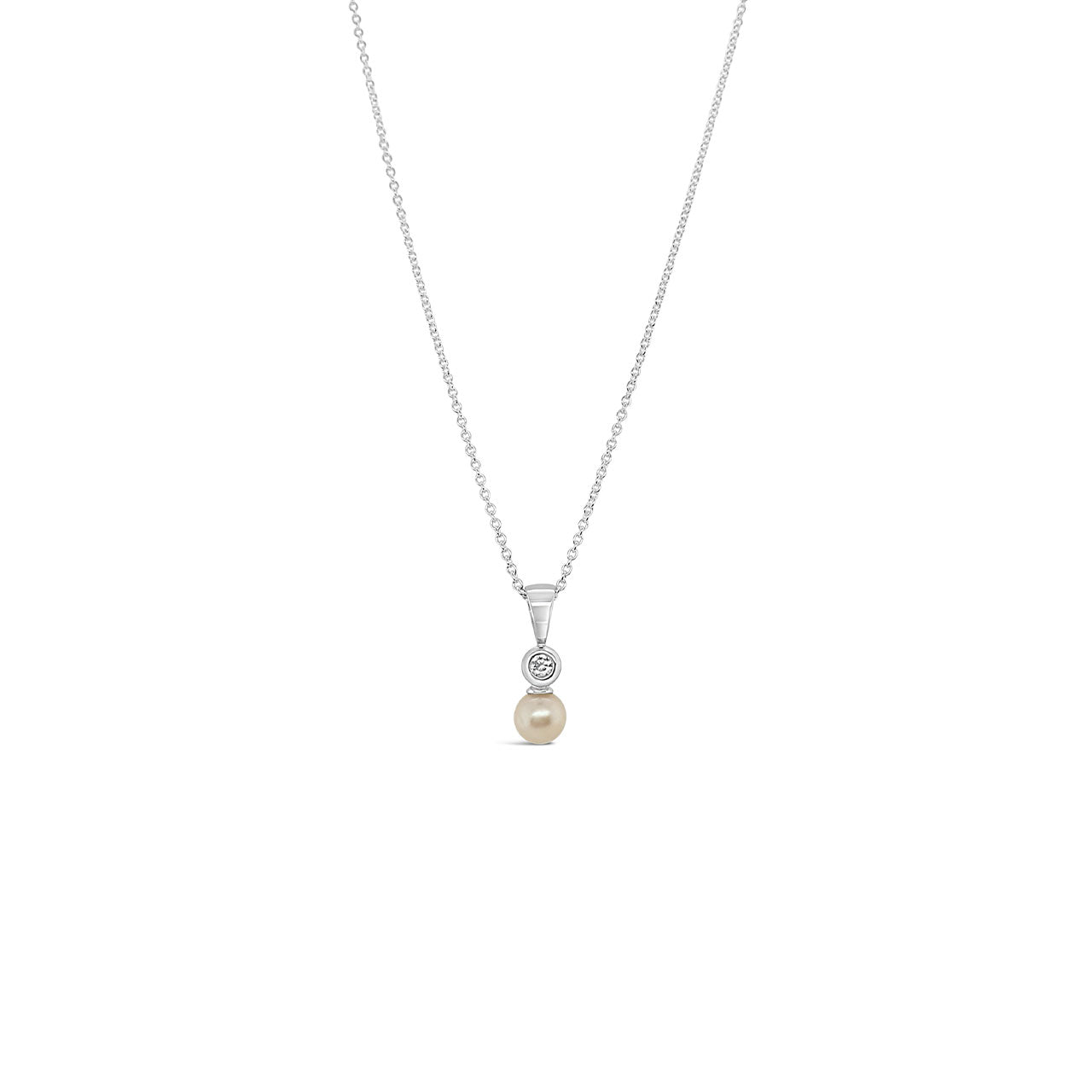 Sterling Silver Fresh Water Pearl & CZ Drop Pendant