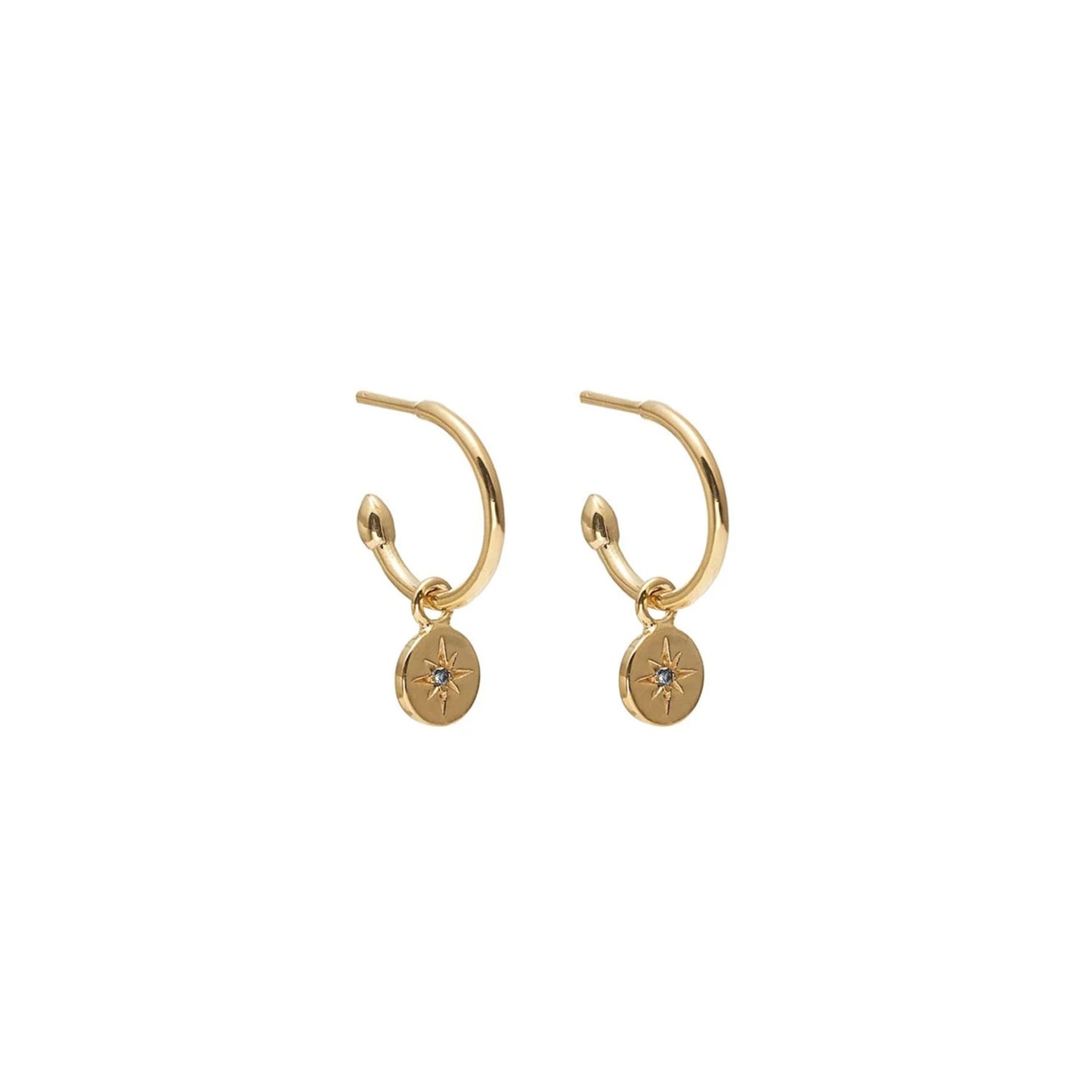 Petite North Star Hoop Earrings Blue Sapphire + Gold