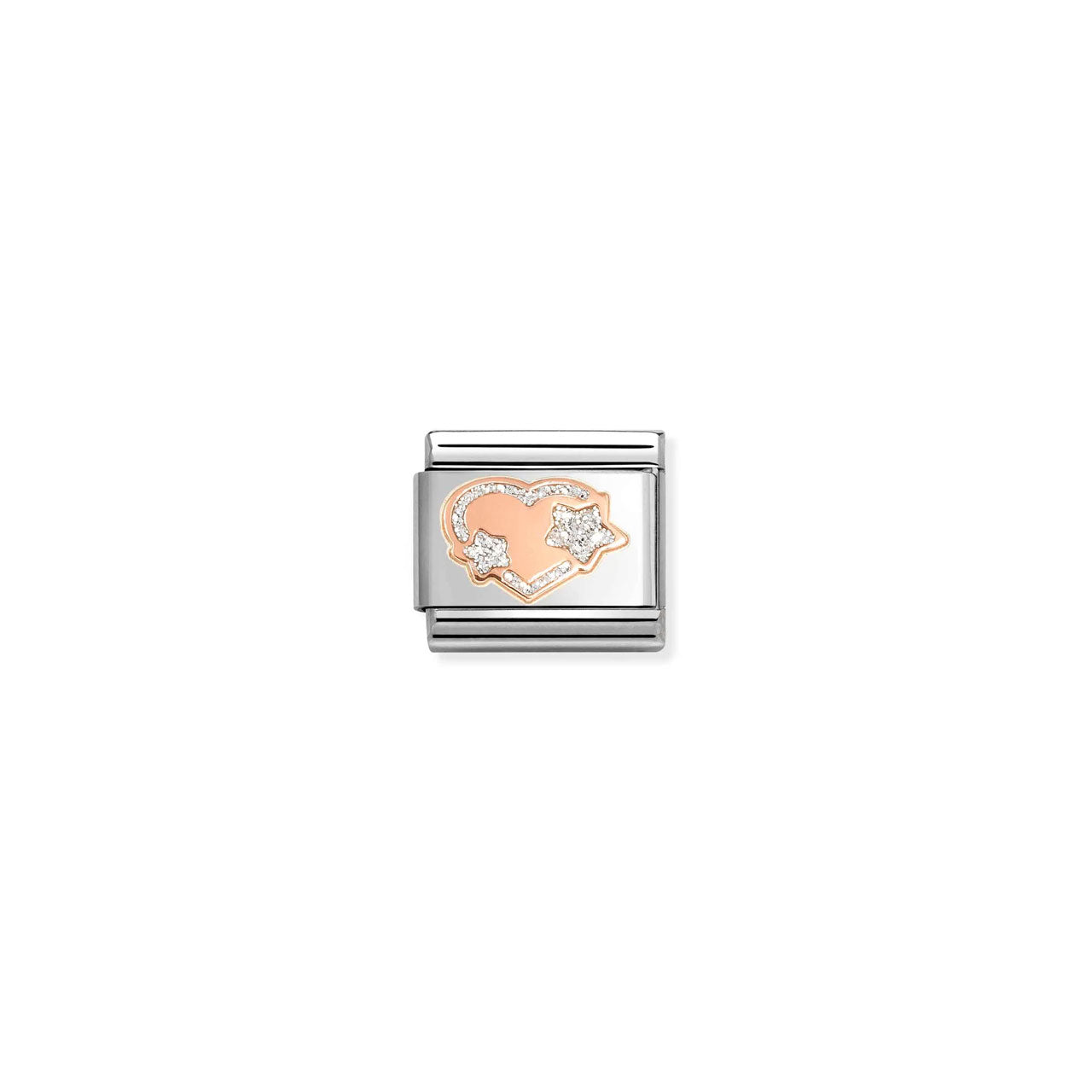 Composable Classic Link 430202/42 Silver Glitter Heart & Stars In 9K Rose Gold & Enamel