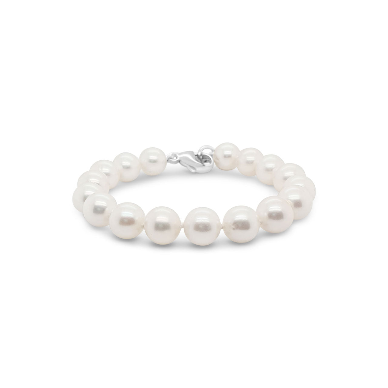 Sterling Silver 9.5-10.5mm White Fresh Water Semi Round Pearl Bracelet