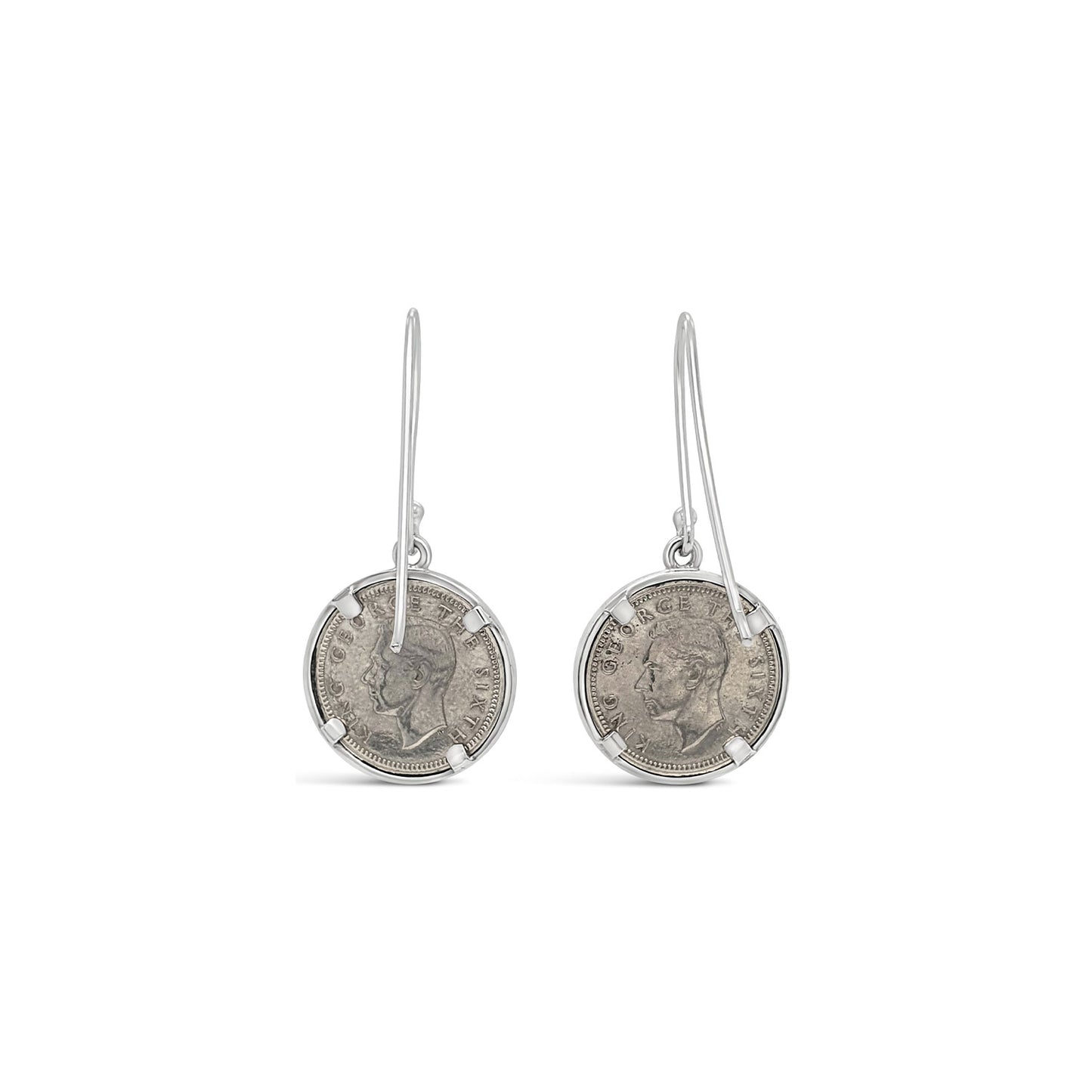 Sterling Silver Plain Wire Framed NZ Thruppence Hook Earrings