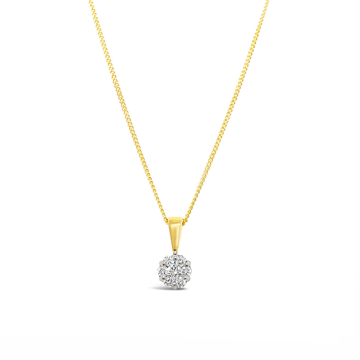 9k Yellow Gold 0.25ct Diamond Cluster Pendant