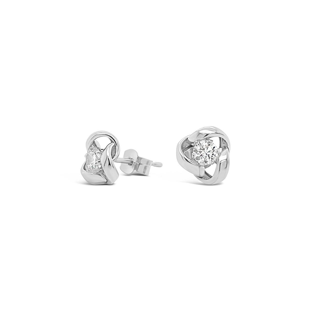 9k White Gold & CZ 3 Fold Knot Stud Earrings