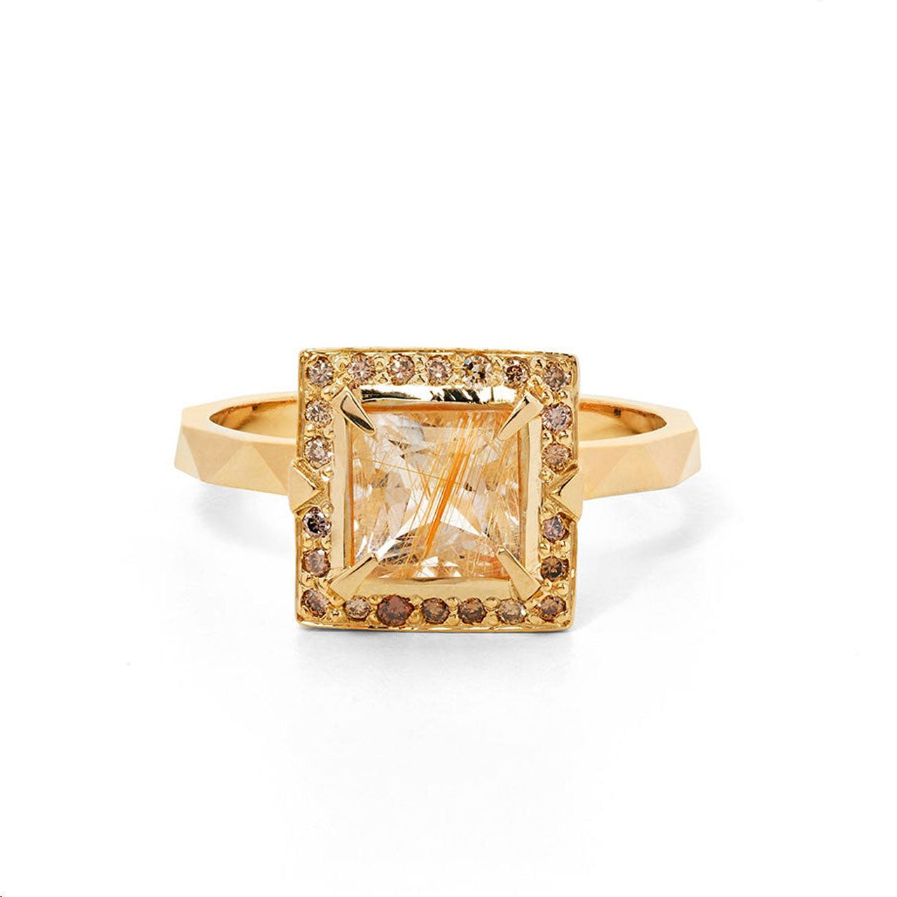 Euphoria Ring - Rutilated Quartz & Champagne Diamonds - 9k Yellow Gold