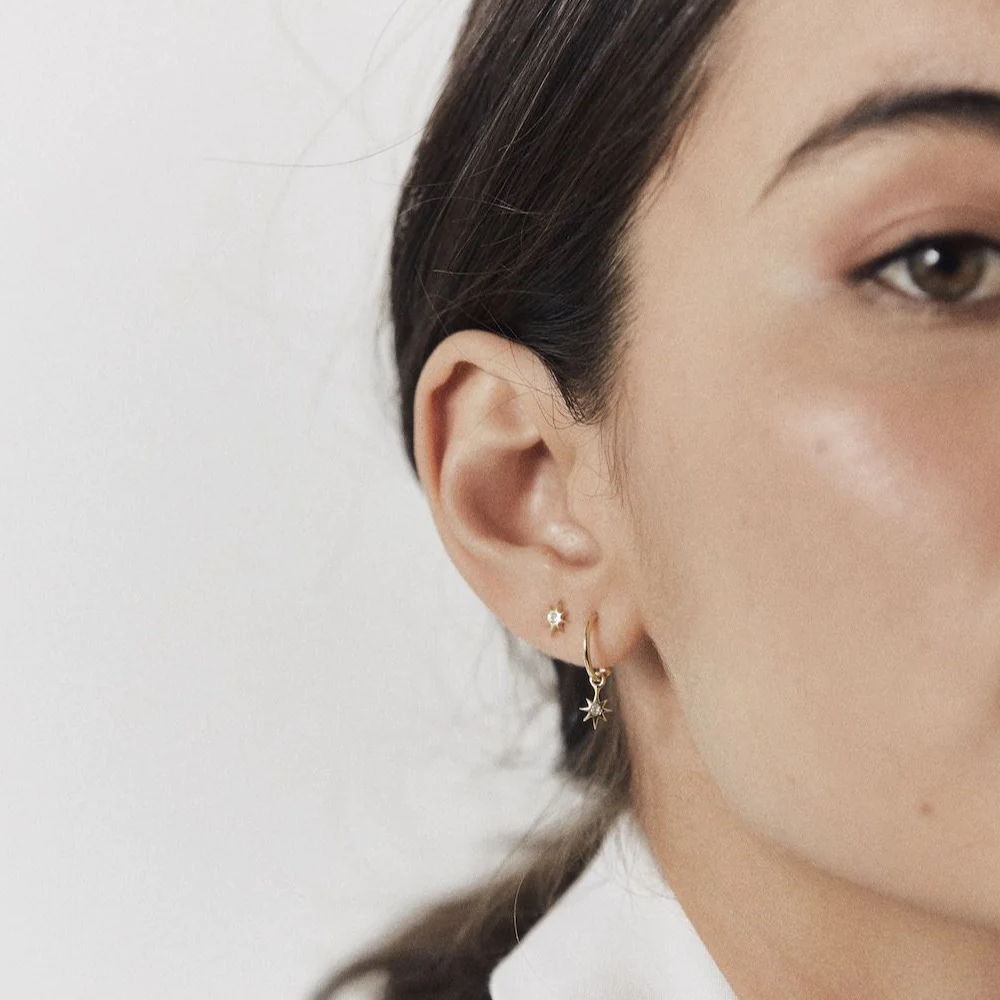 Superfine / Star Hoops / Silver + White Topaz