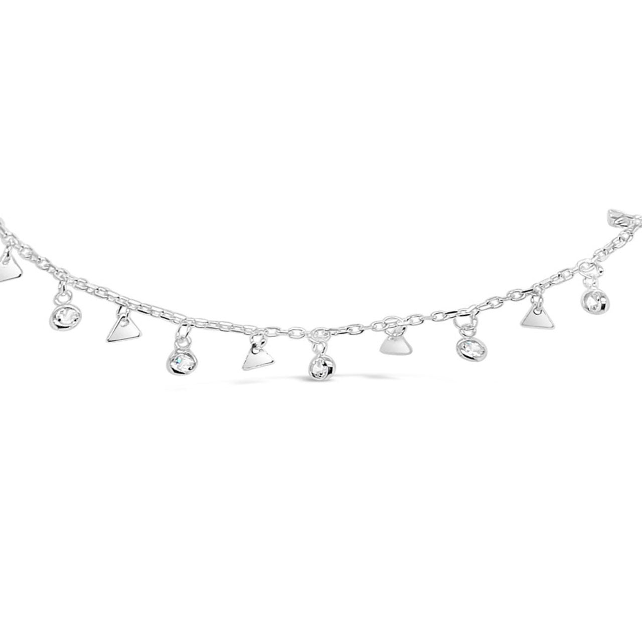 Sterling Silver Cubic Zirconia Fancy Triangle Drop Anklet
