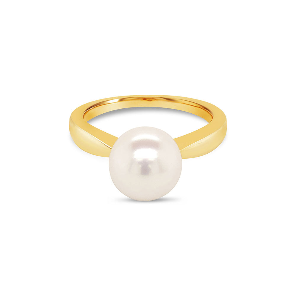 9k Yellow Gold Single White Fresh Water Pearl Ring