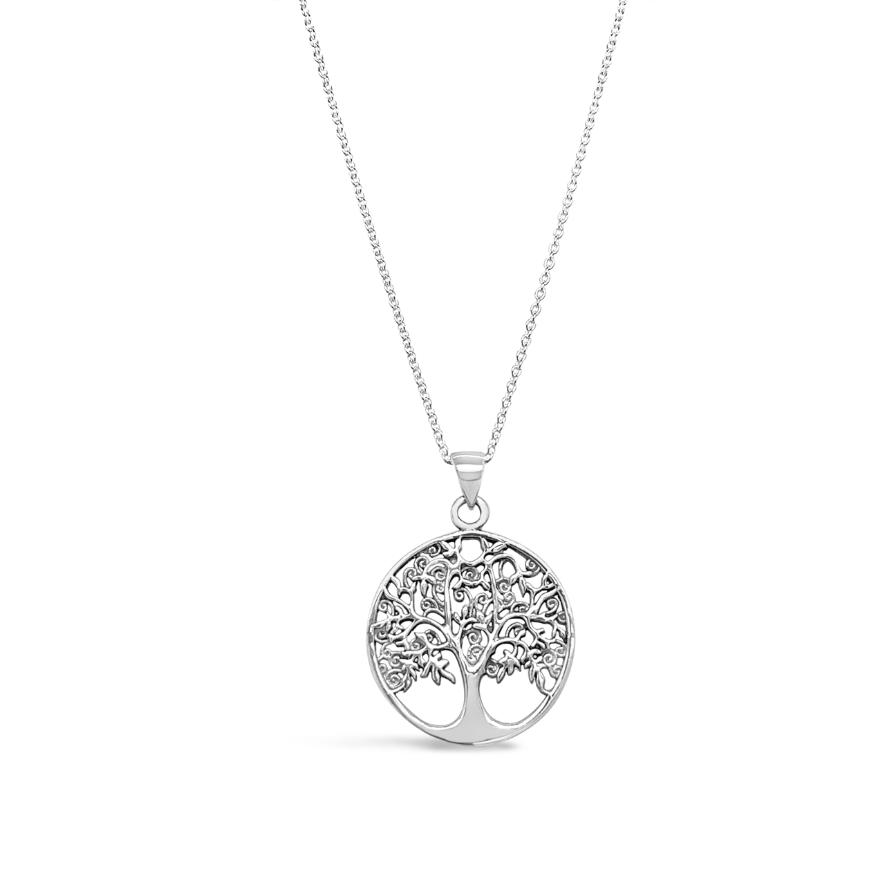 Sterling Silver 24mm Round Tree of Life Pendant