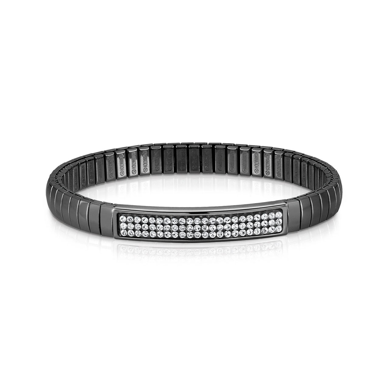 Glitter Stretchable Black Bracelet 43217/010 with White Zircons