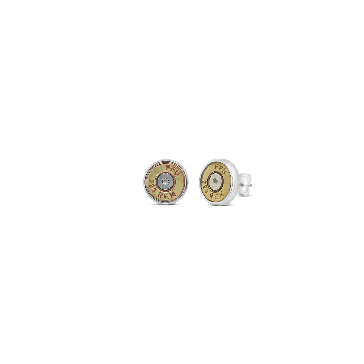 Sterling Silver Brass Bullet Stud Earrings