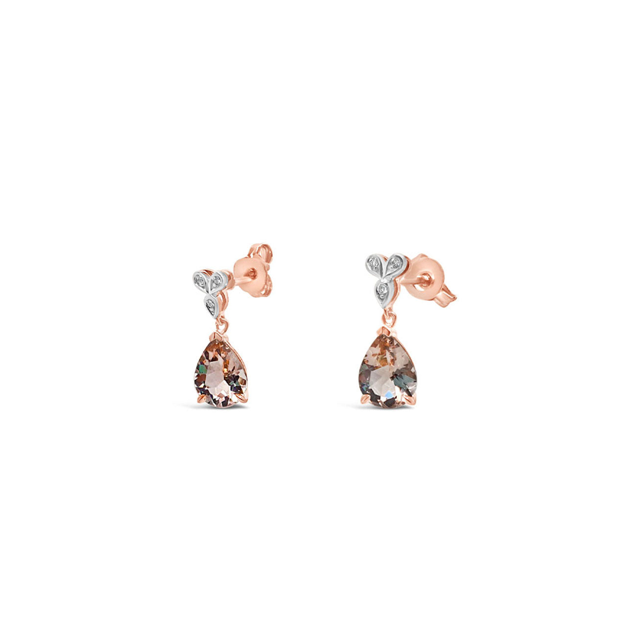 9k Rose Gold Pear Shaped Morganite Drop Earrings