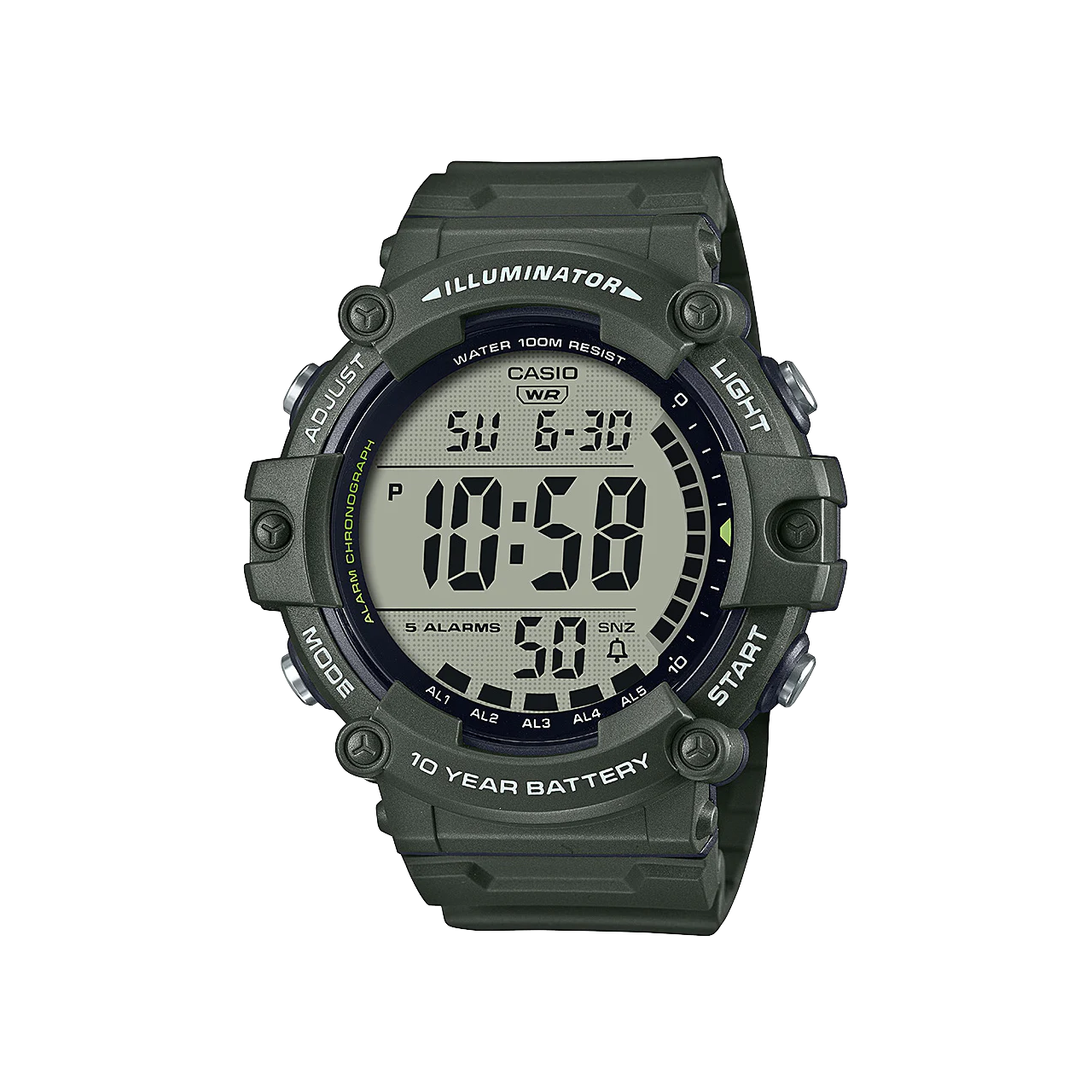 Casio Green Large Display Digital Illuminator Watch - AE1500WHX-3A