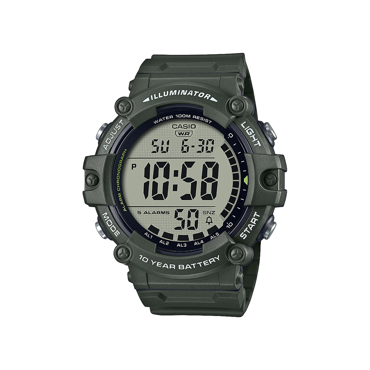 Casio Green Large Display Digital Illuminator Watch - AE1500WHX-3A