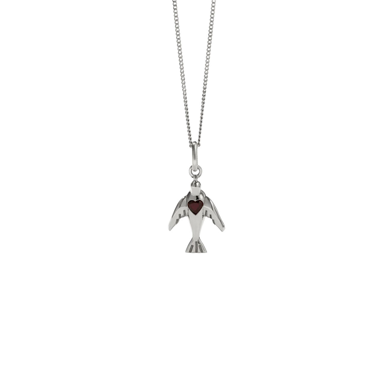 Sterling Silver Dove & Heart Charm Necklace