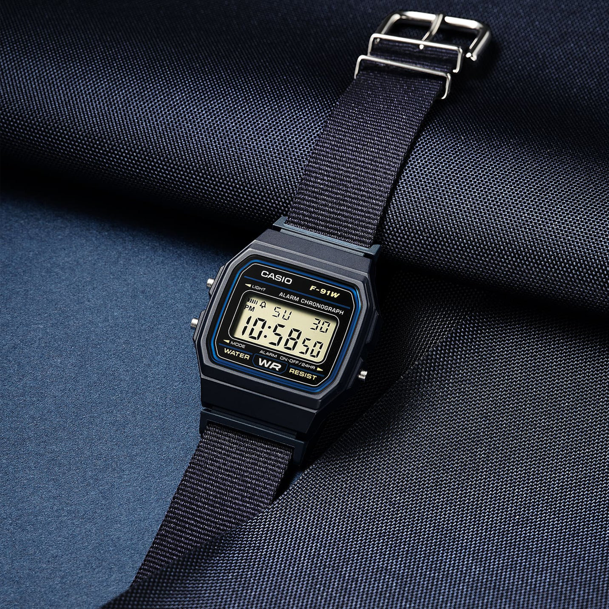 Casio Blue Digital Watch with Cloth Band - F91WF-2A