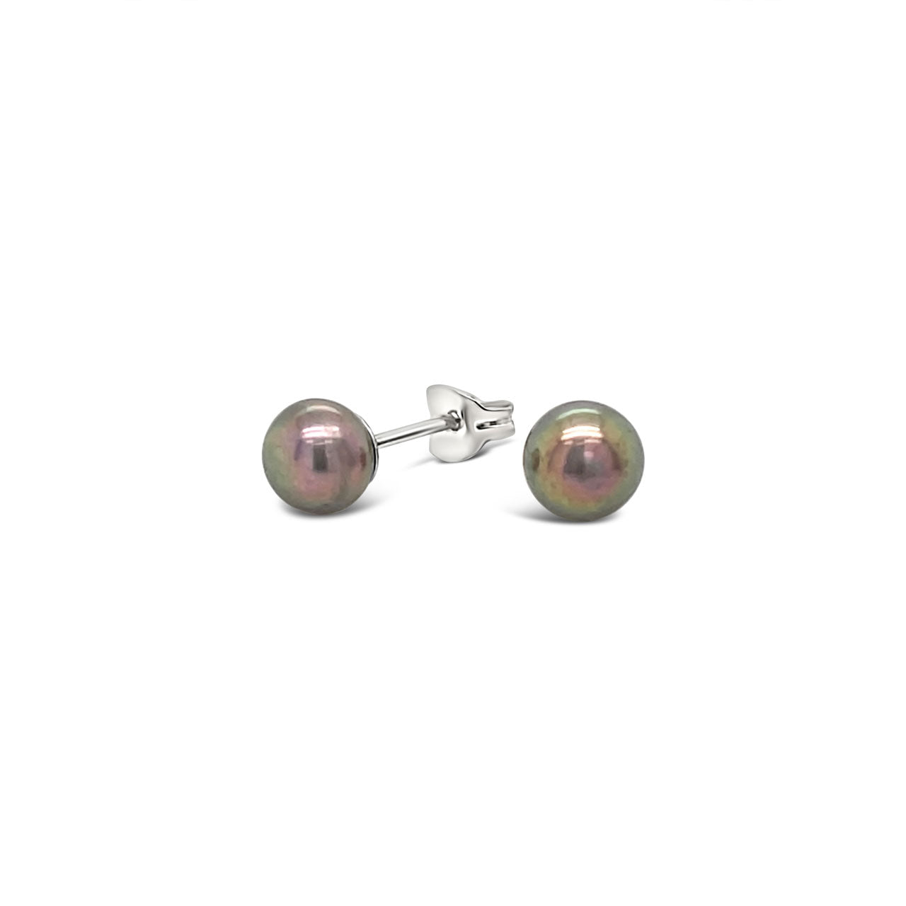 Sterling Silver 6mm Dyed Black Button Fresh Water Pearl Stud Earrings