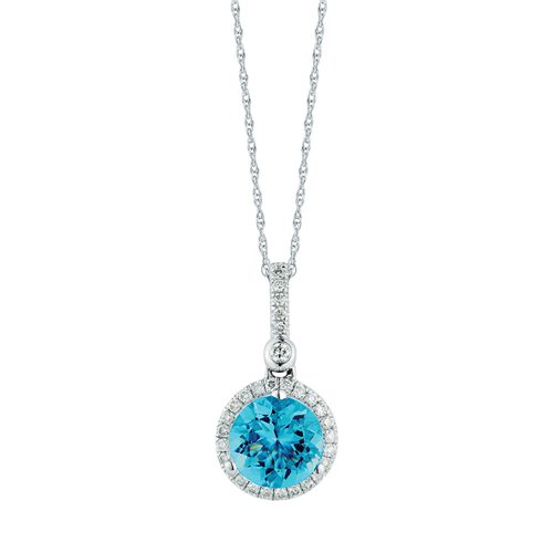 14k White Gold Blue Topaz & Diamond Pendant