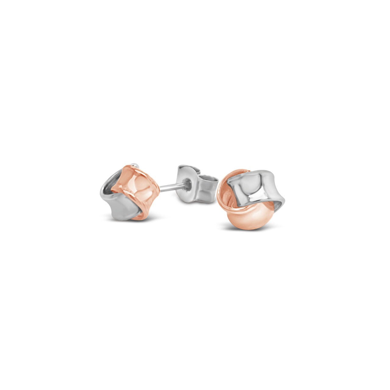 9k Rose Gold & Sterling Silver 2 Fold Medium Knot Stud Earrings