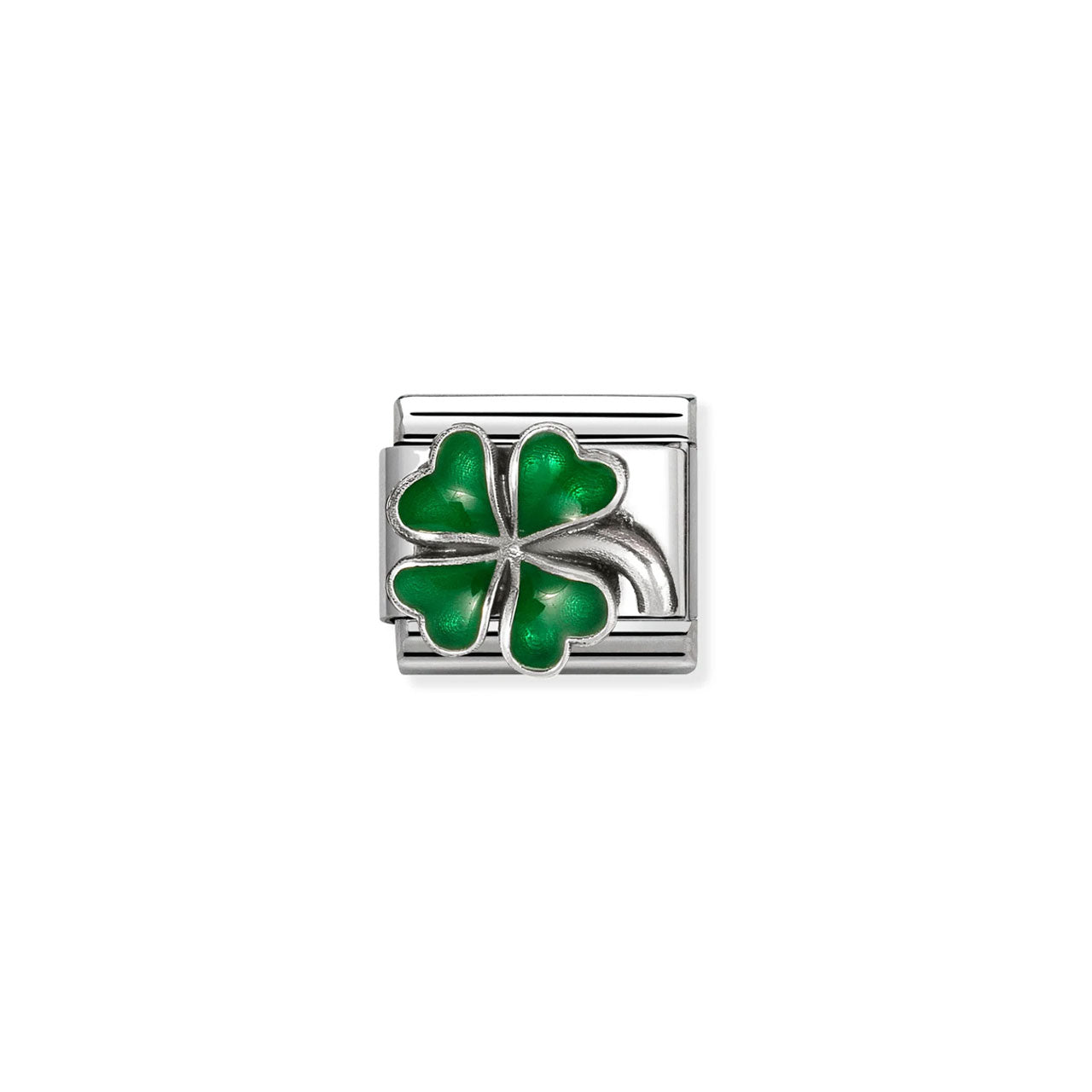 Composable Classic Link 330204/42 Green Four Leaf Clover In Silver And Enamel