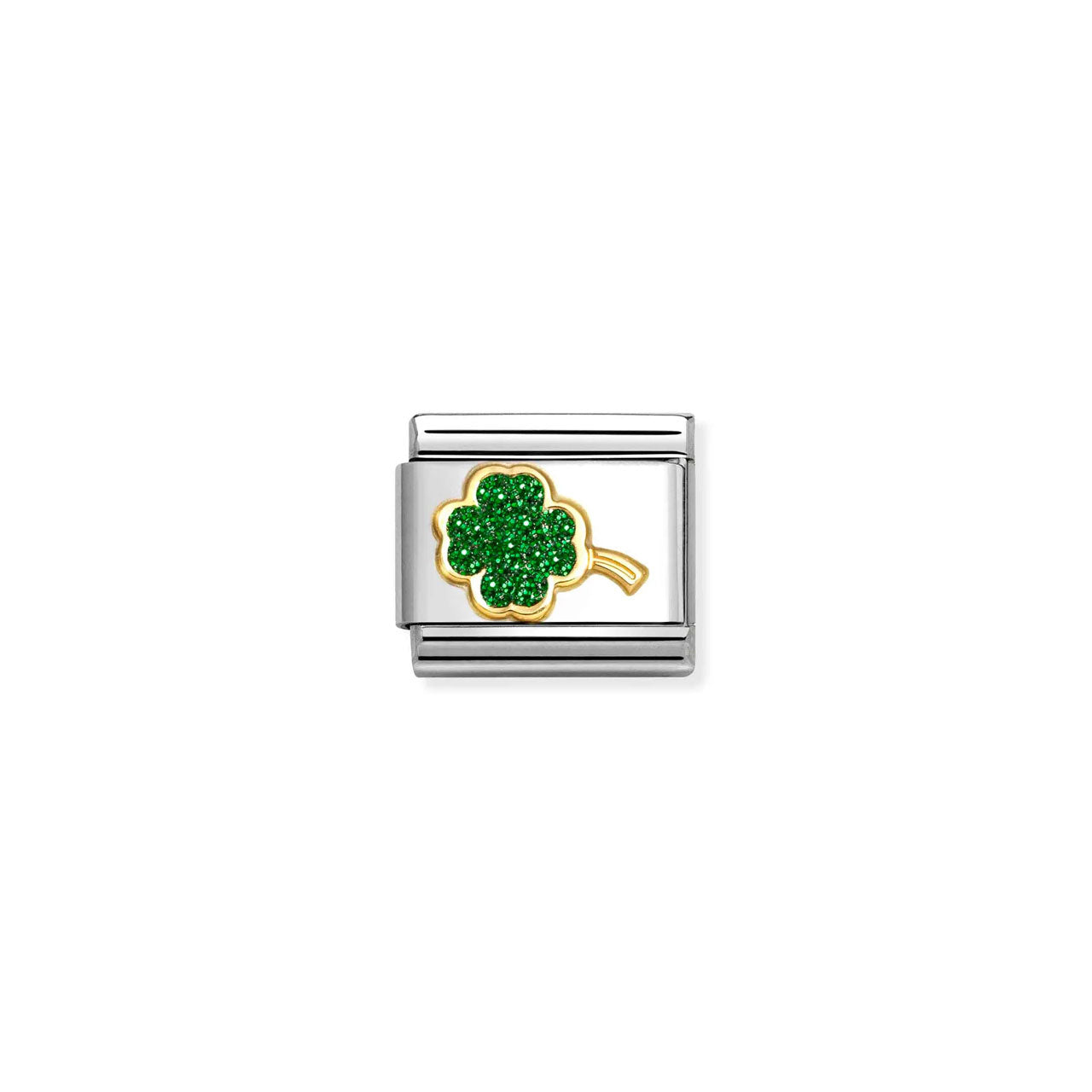 Composable Classic Link 030220/18 Four Leaf Clover in 18k Gold & Green Glitter Enamel