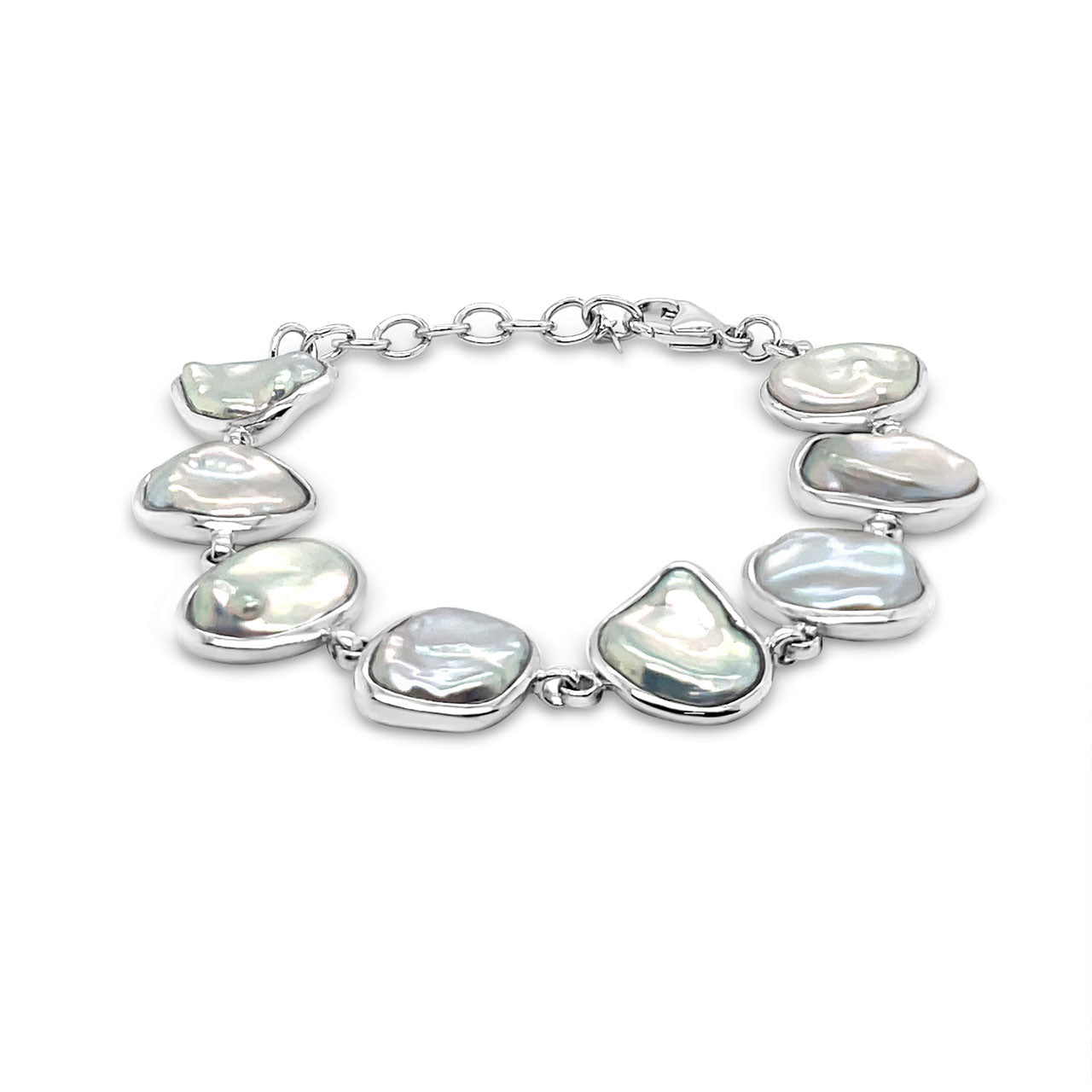13-15mm Fresh Water Keshi Pearl Sterling Silver 19cm Bracelet