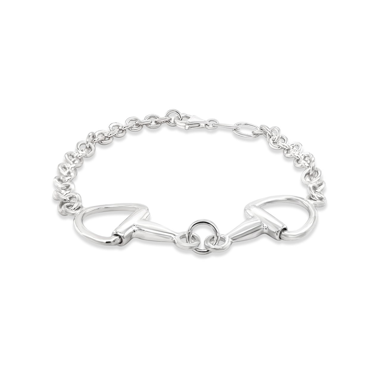 Sterling Silver Double Snaffle 20cm Bracelet