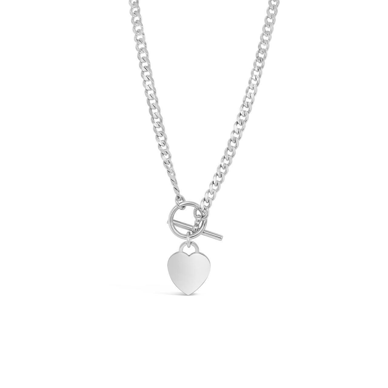 45cm Sterling Silver Curb Heart & T-Bar Necklace