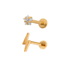 Gold Plated Surgical Steel Flat Back CZ Star & Lightening Bolt Earring Set