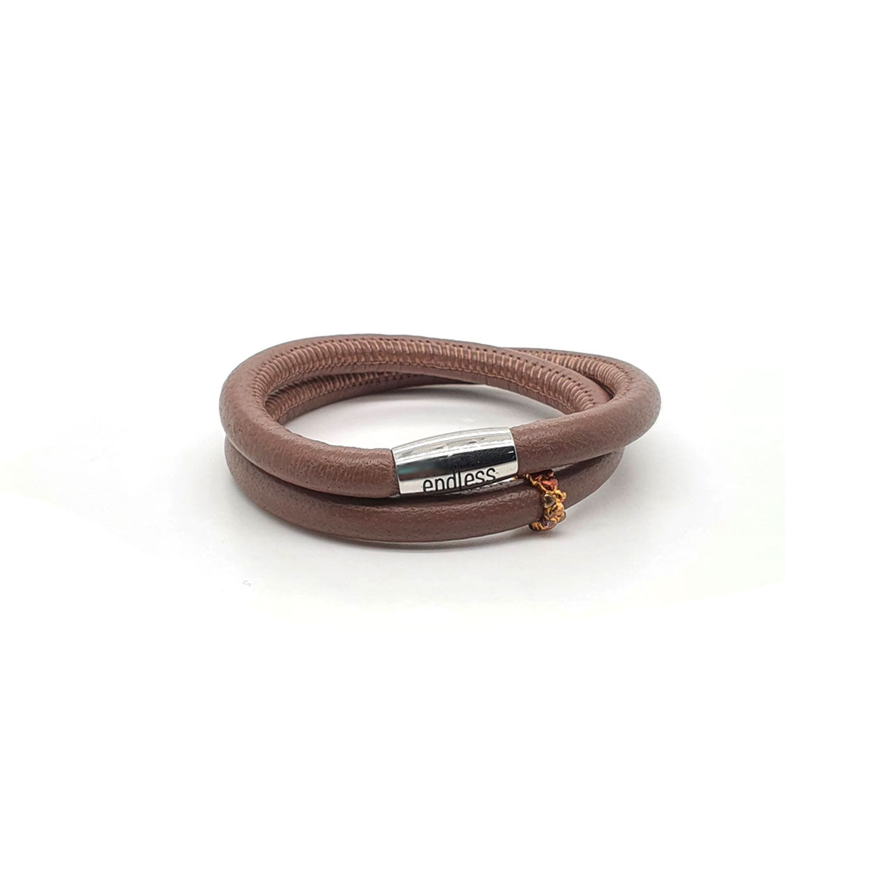Brown Leather 36cm Wrap with Million Heart Dots Charm Bracelet