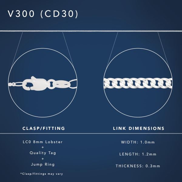 40cm Sterling Silver V300 Diamond Cut Curb Chain