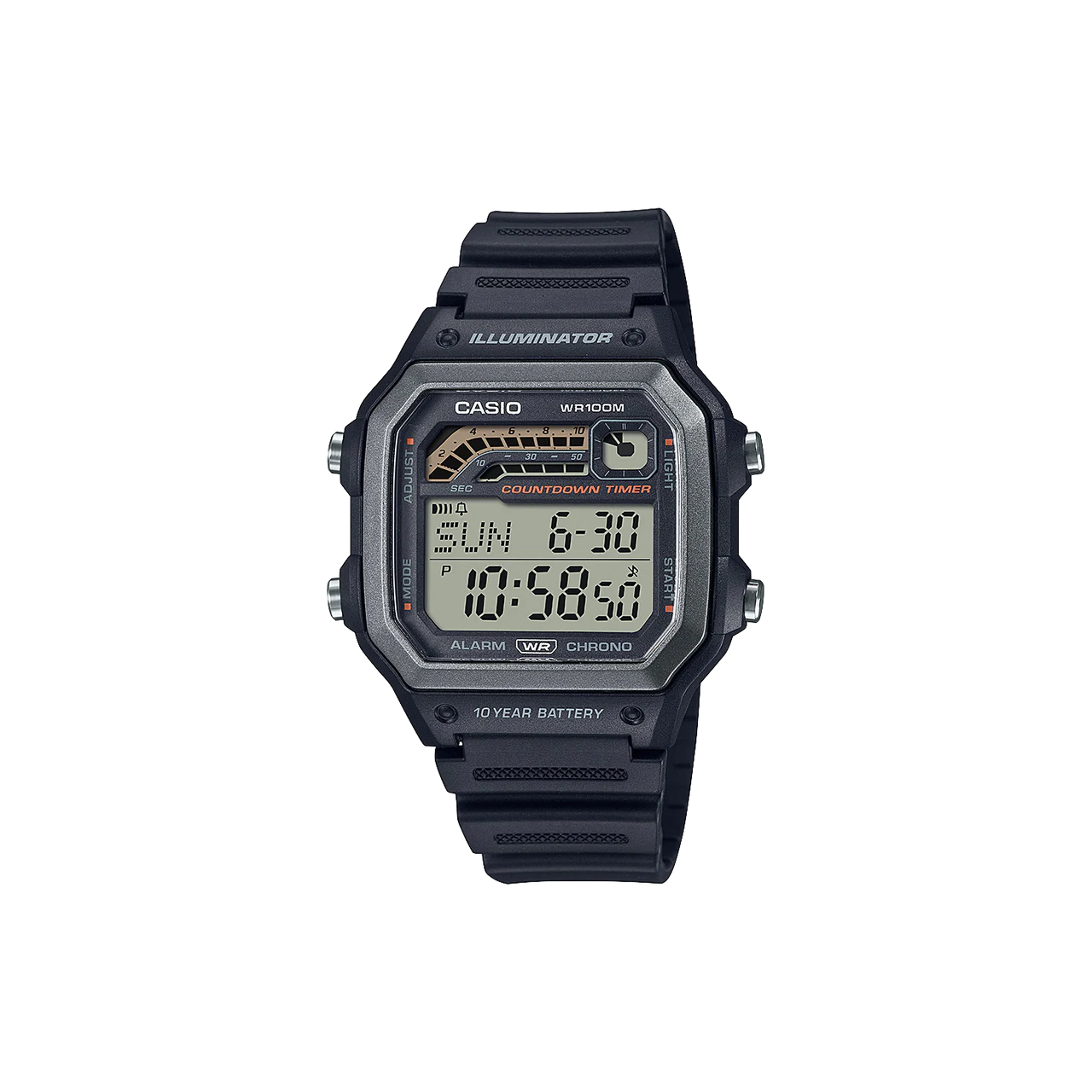 Casio Retro Style Black Digital Sports - WS1600H-1A