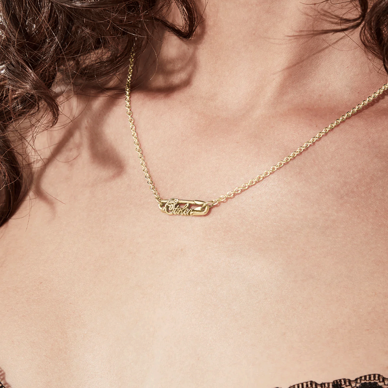 Scripted Pin Necklace - Gold Plated
