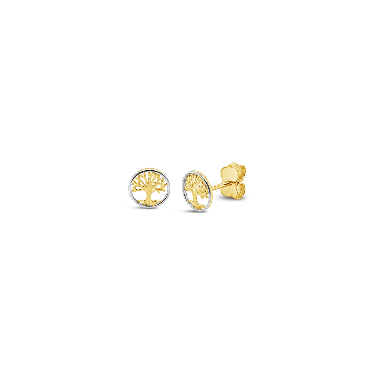 9k Yellow & White Gold Tree of Life Stud Earrings