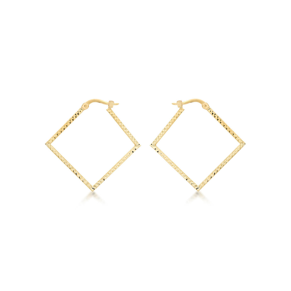 9k Yellow Gold Square Diamond Cut Hoop Earrings