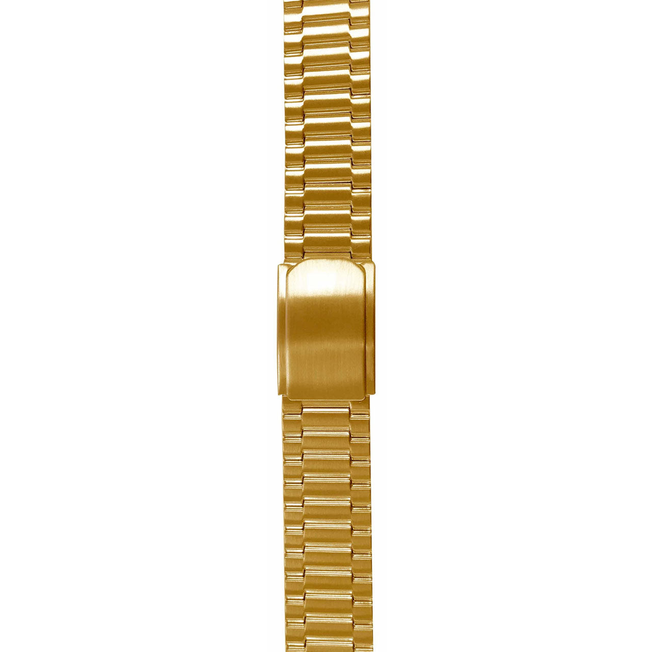 Mens 20mm Brushed Gold Plated Steel 3 Fold Clasp Watch Strap