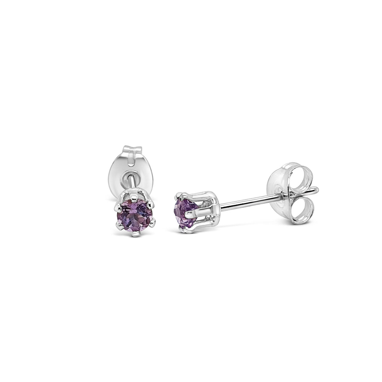 Sterling Silver 4 Claw 3mm Amethyst Stud Earrings