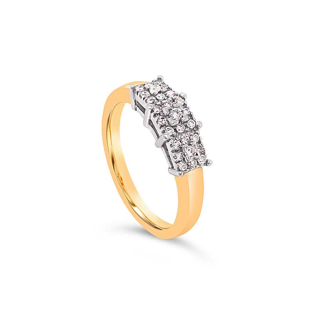 9k White & Yellow Gold Squared Diamond Cluster Ring