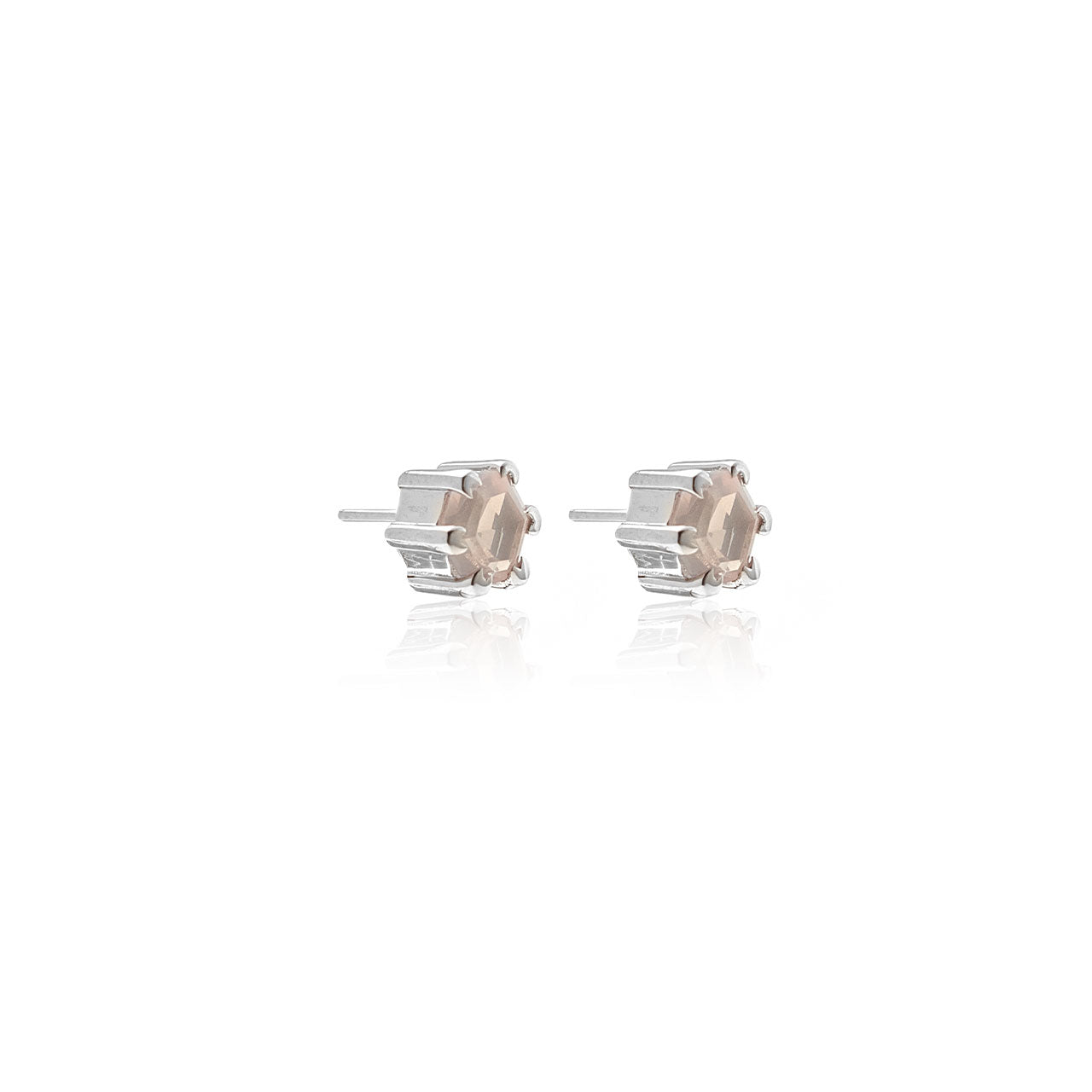 Harmony Stud Earrings Rose Quartz + Silver