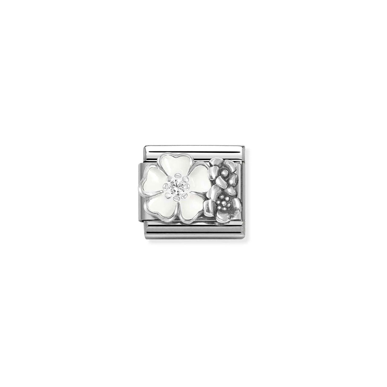 Composable Classic Link 330325/01 Flowers With White Enamel In 925 Silver & CZ
