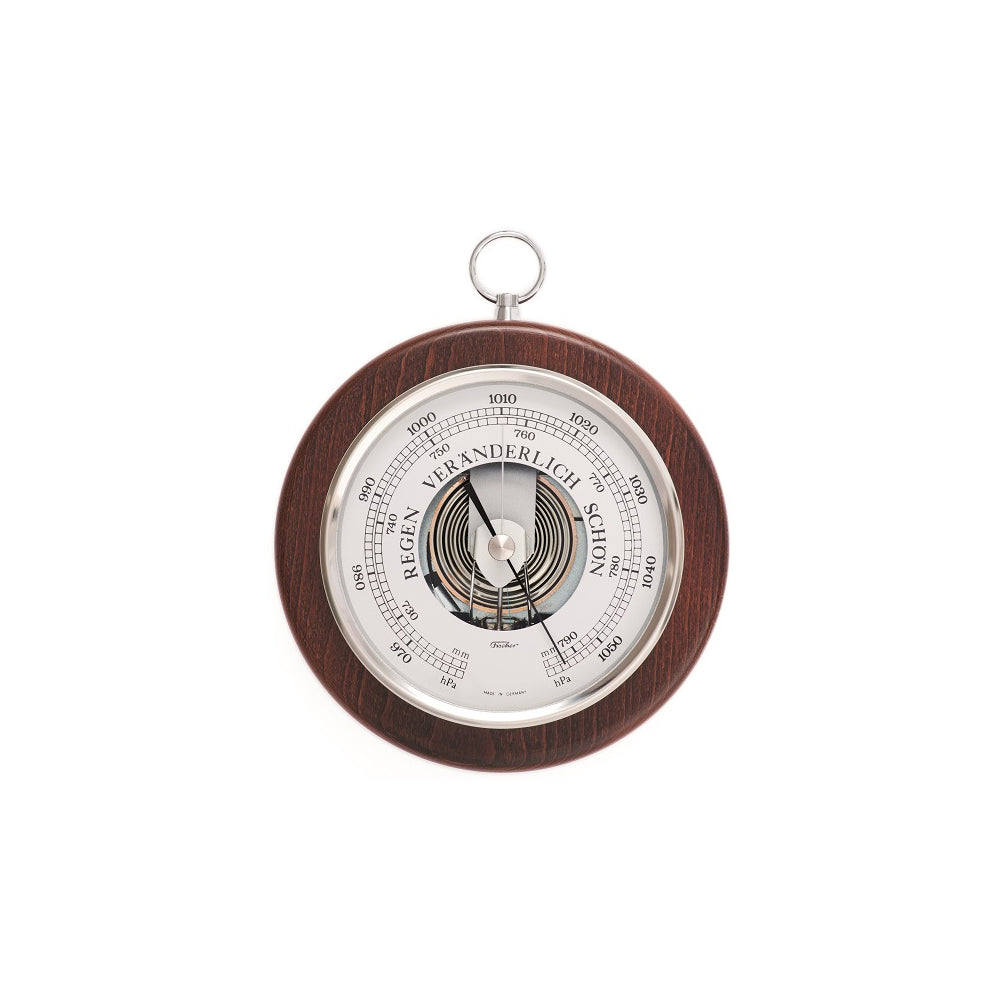 Fischer Small Round Barometer in Mahogany