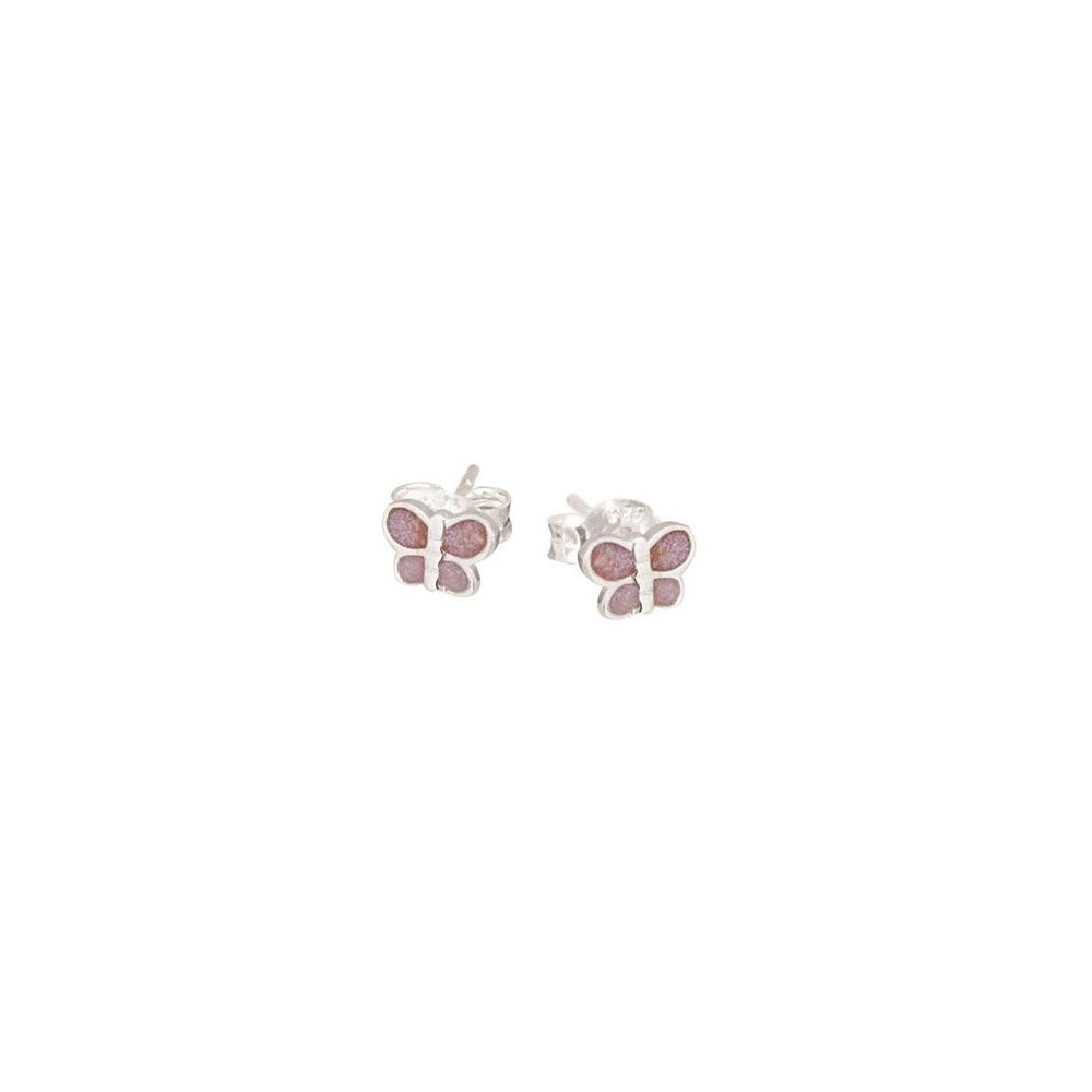 Sterling Silver Sparkling Pink Butterfly Stud Earrings