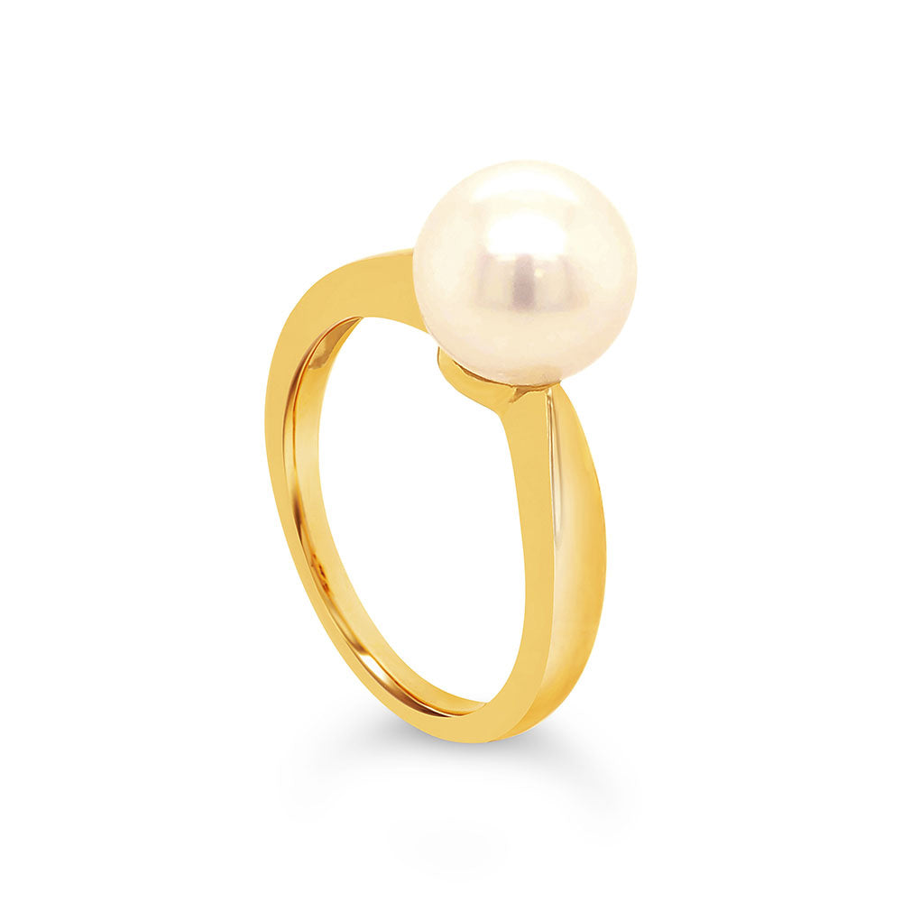 9k Yellow Gold Single White Fresh Water Pearl Ring