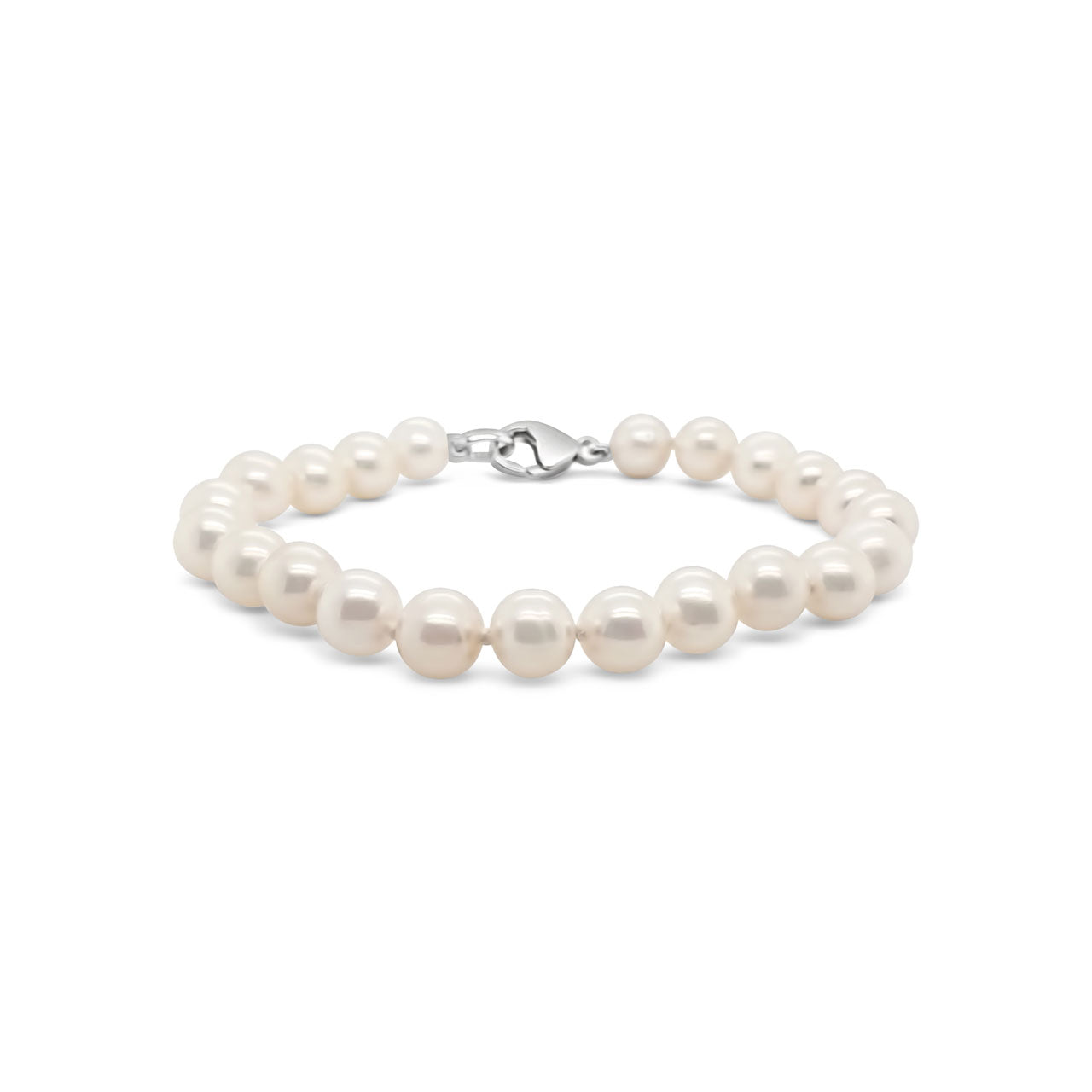 Sterling Silver Fresh Water White Pearl 7-7.5mm Semi Round Bracelet