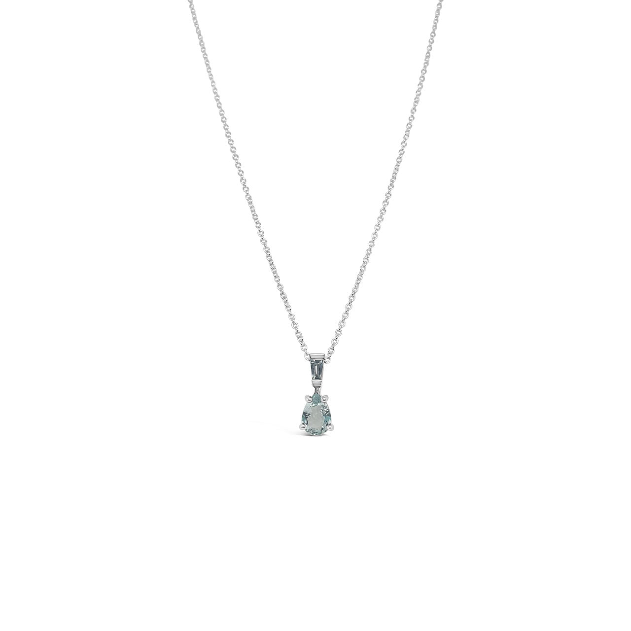 9k White Gold Pear & Tapered Baguette Aquamarine Pendant