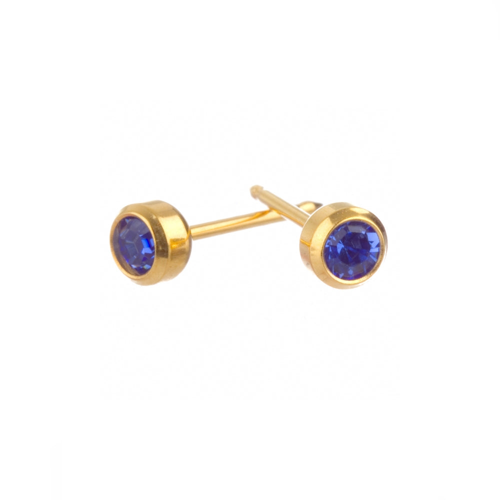 Surgical Stainless Steel Gold Plated September 3mm Bezel Studs