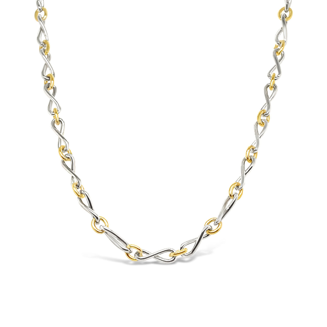 45cm Sterling Silver & 9k Yellow Gold Infinity Figaro Cable Chain