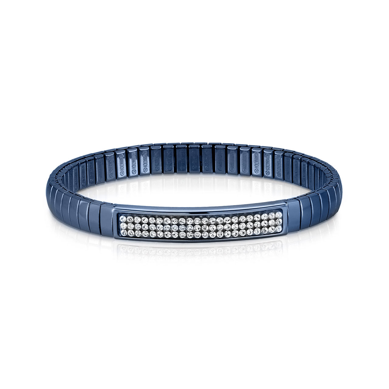 Glitter Stretchable Blue Bracelet 043216/010 with White Zircons